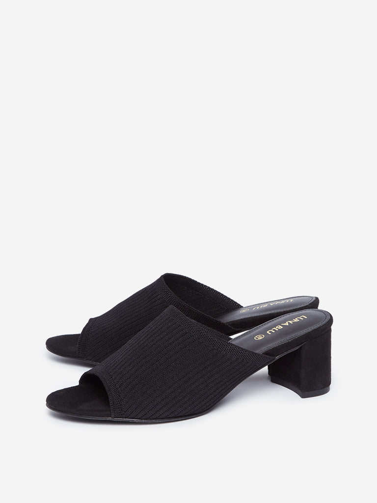 LUNA BLU Black Peep Toe Block Heel Sandals